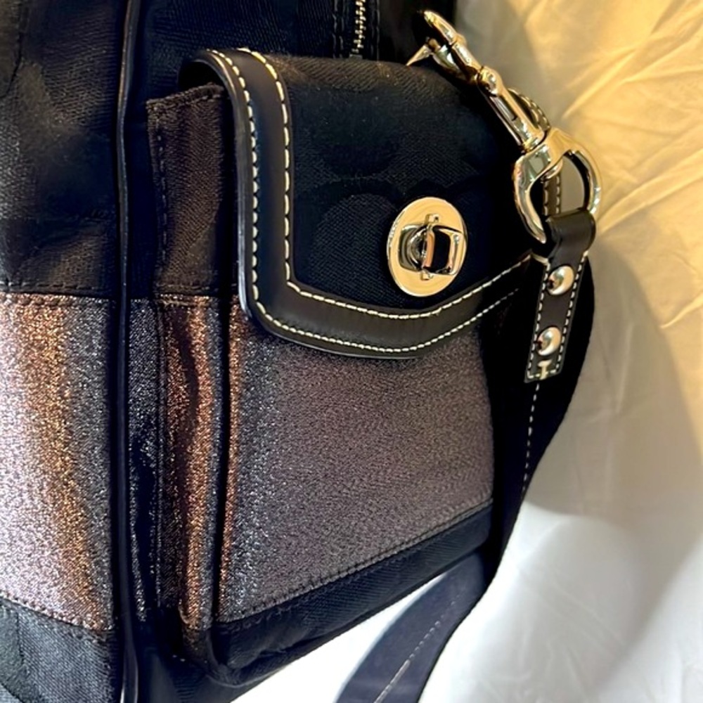 COACH Logo 2 Way Authentic Tote Bag duffel Charm Canvas Leather 10392 Black - Picture 6 of 10